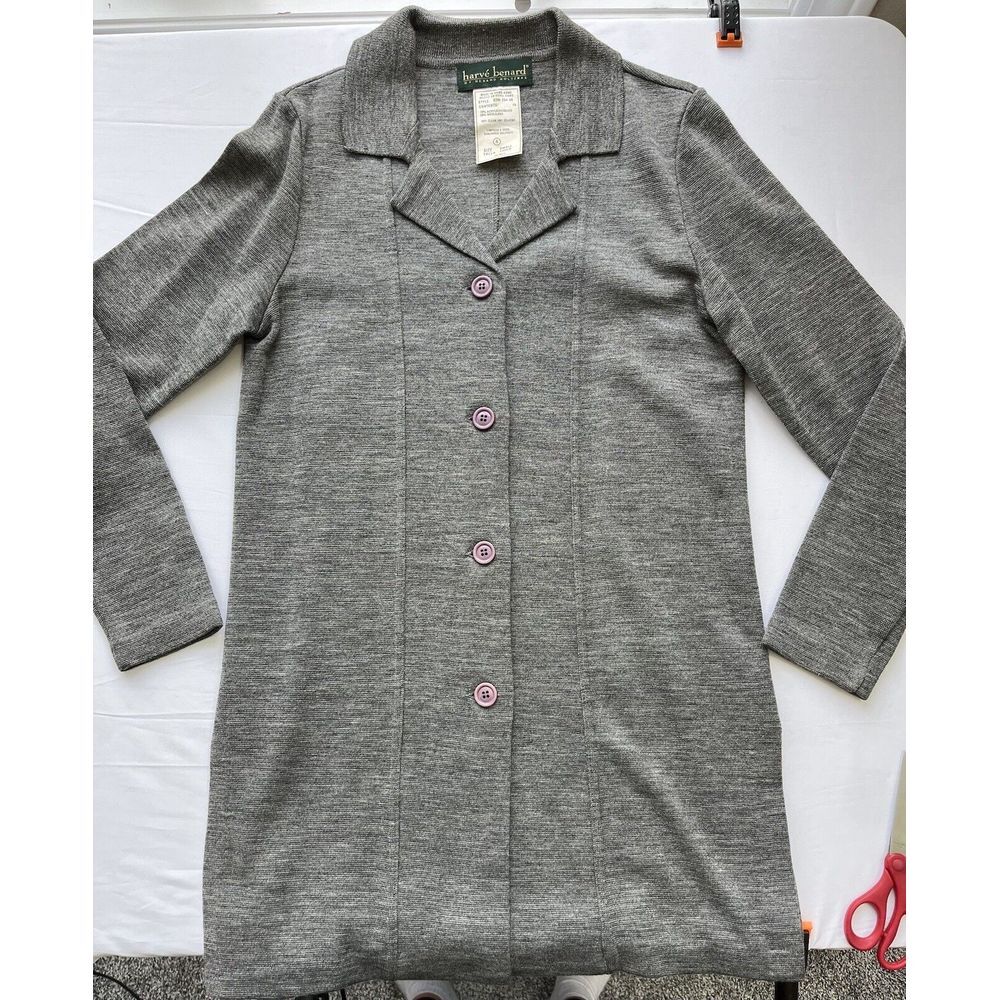 Harve' Bernard Vintage Wool Mix Sweater Cardigan Blazer Full Button Front S Gray